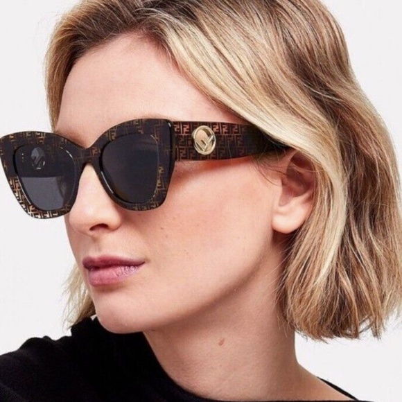 Fendi Brown Zucca Cat Eye Sunglasses - Picture 1 of 12
